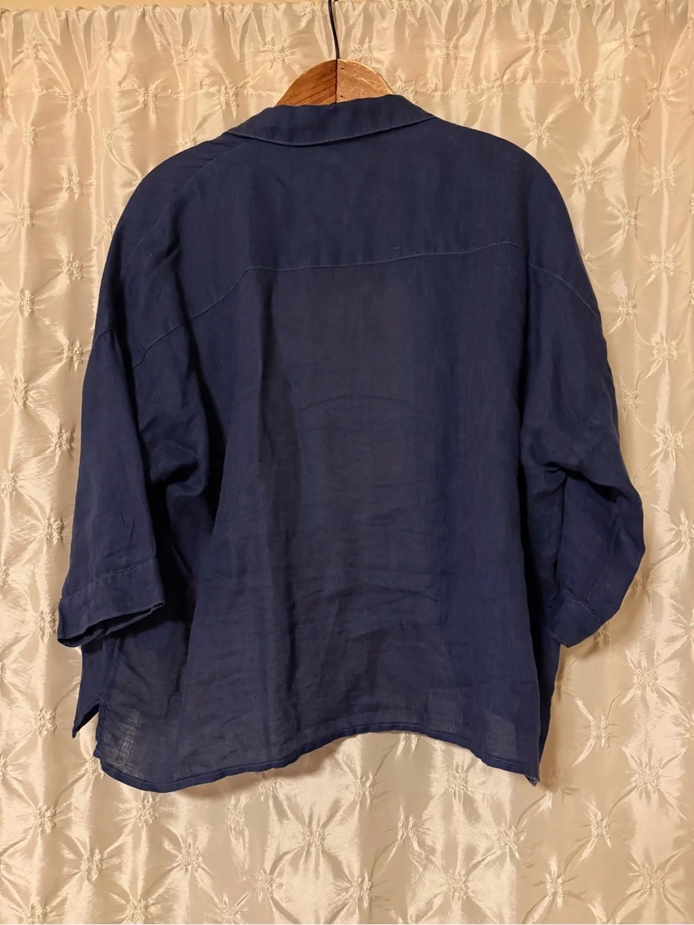 CP SHADES Navy Blue Linen Button Front 2-Piece Midi Shirtdress Dress Top Set